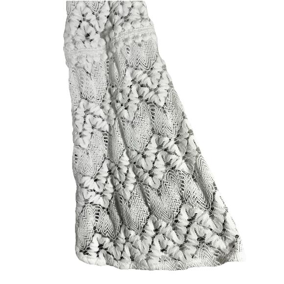 Sandra Darren Sz 8 White Lace Dress Long Bell Sleeve Boho Hippie Lined Crochet - Picture 3 of 9